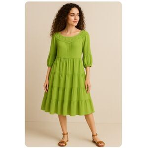 Davi & Dani Dress NWT Lime Green Tiered Crochet Flowy Womens Size 1 XL